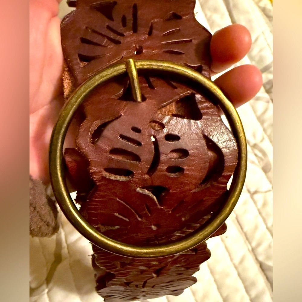Mocha Mousse Brown Leather Belt with Gold Buckle